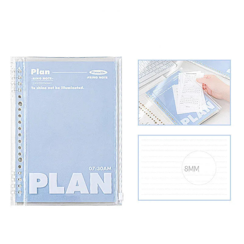 A5 PVC can store loose spiral notebook in white or blue colour with spiral binding
