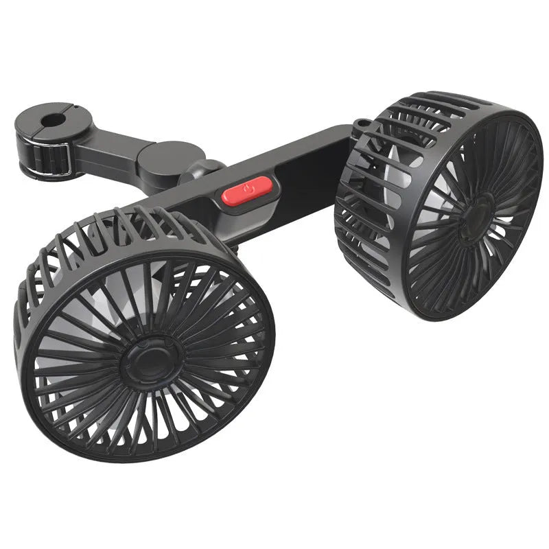 Black car USB rear pillow single head fan with adjustable airflow for vehicle rear seats