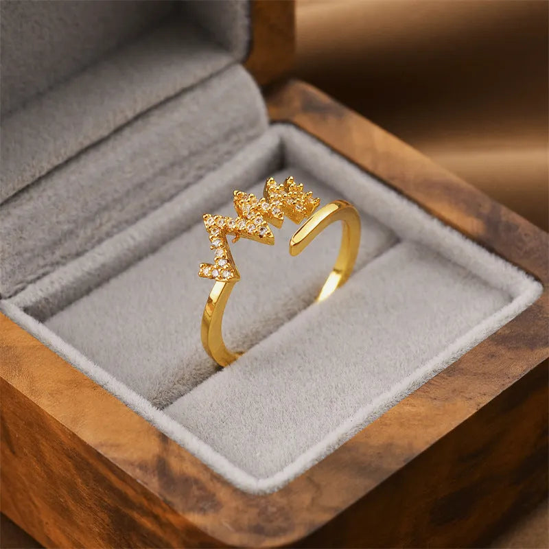 Gold electroplated geometric open ring for women with adjustable design
