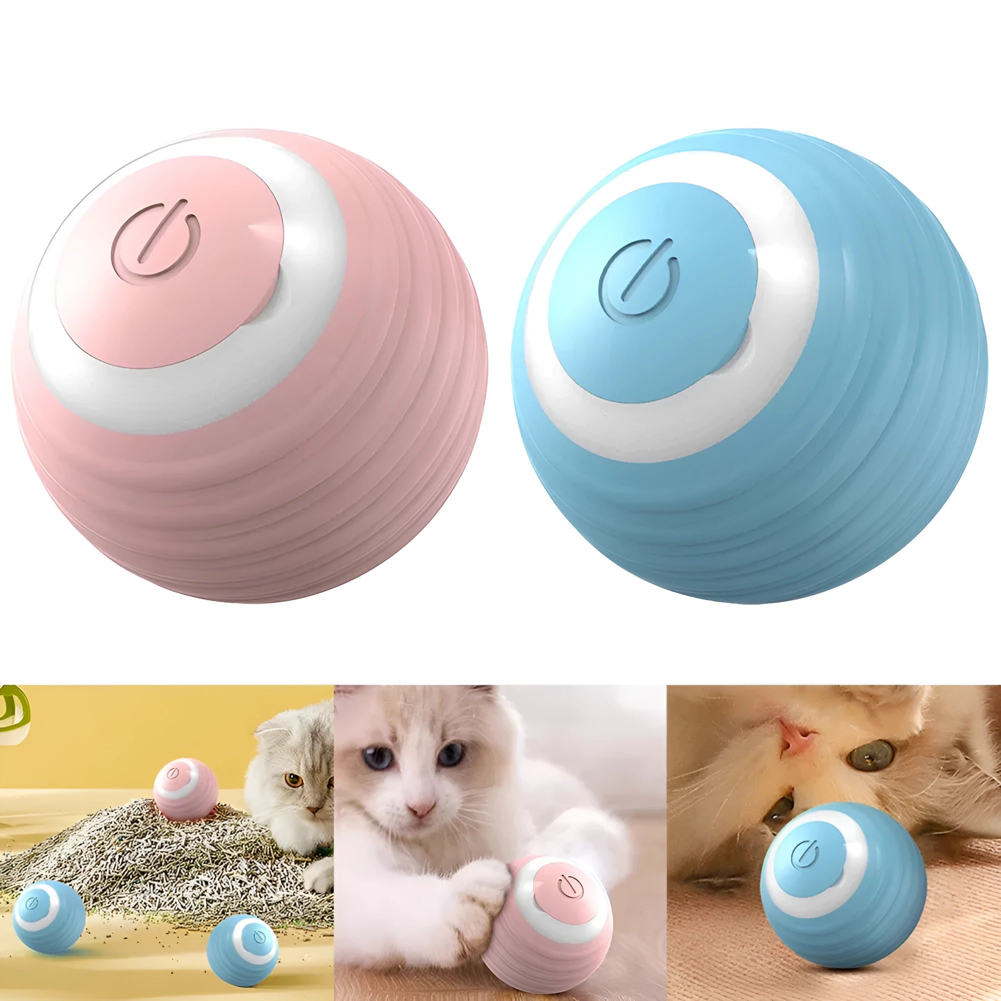 Blue automatic smart cat toy ball with rechargeable moving and bouncing function