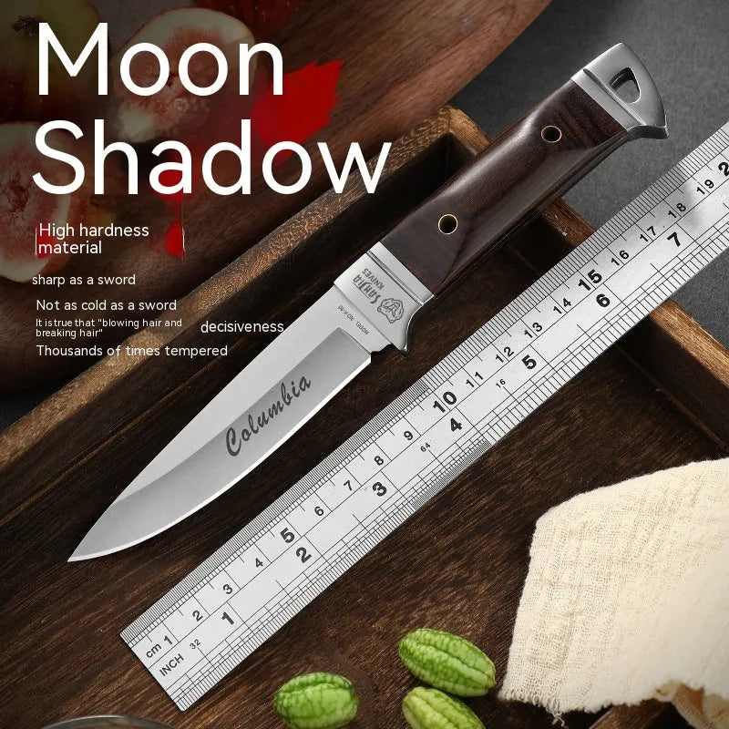 Camping stainless steel fruit knife with national style design in leather case