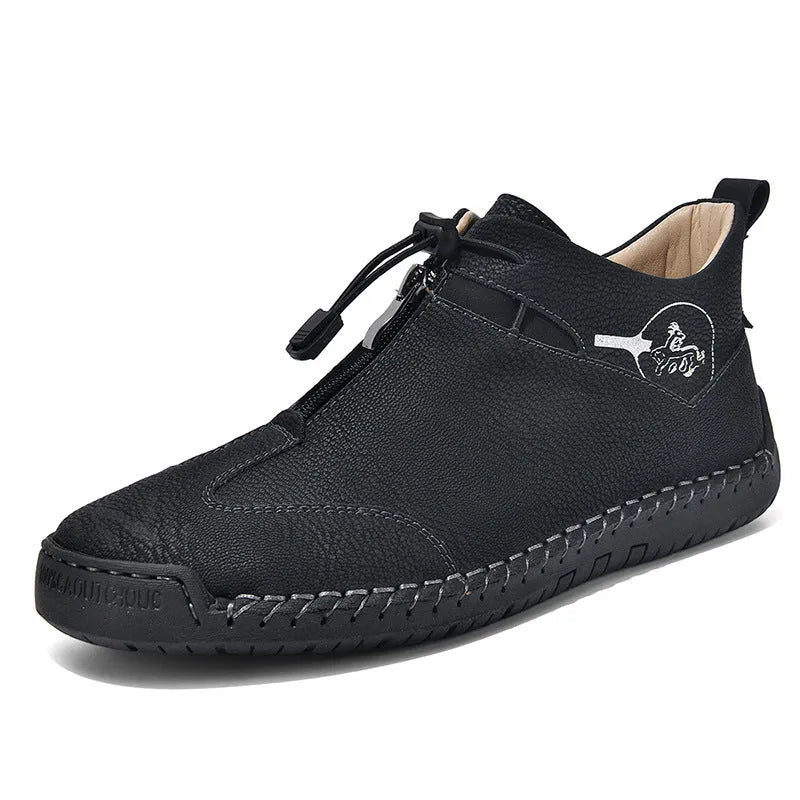 Men's casual leather shoes with mid heels in black, blue, green, or khaki colours