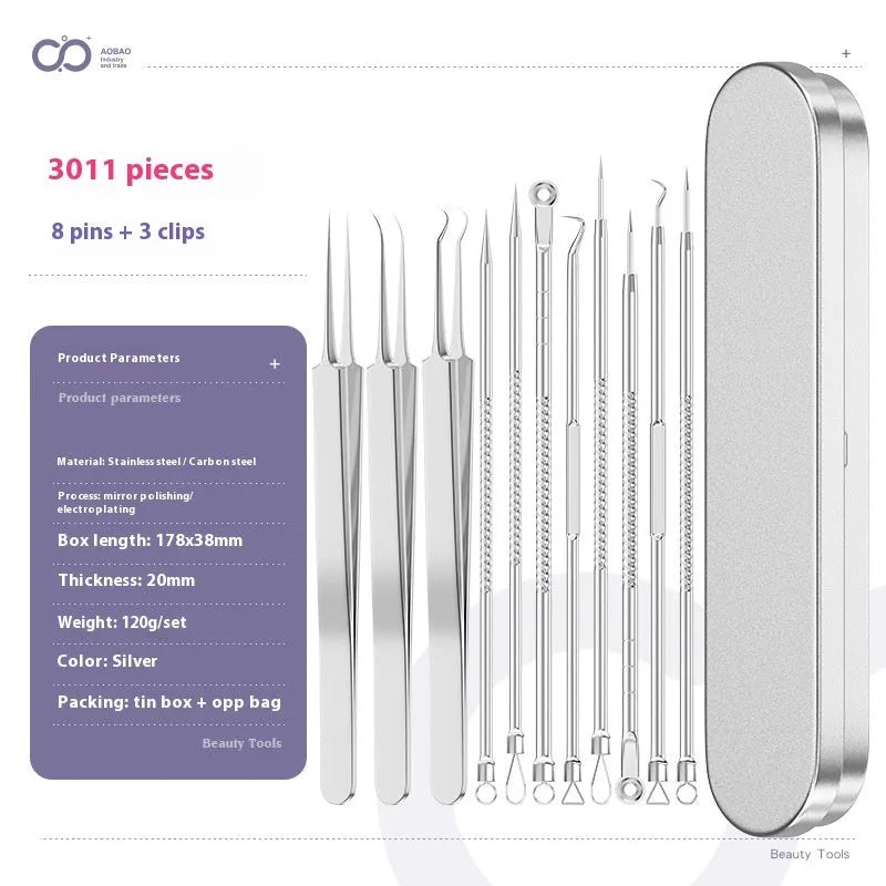 4-piece metal acne needle set with ultra fine pointed tips for precise skin treatment applications
