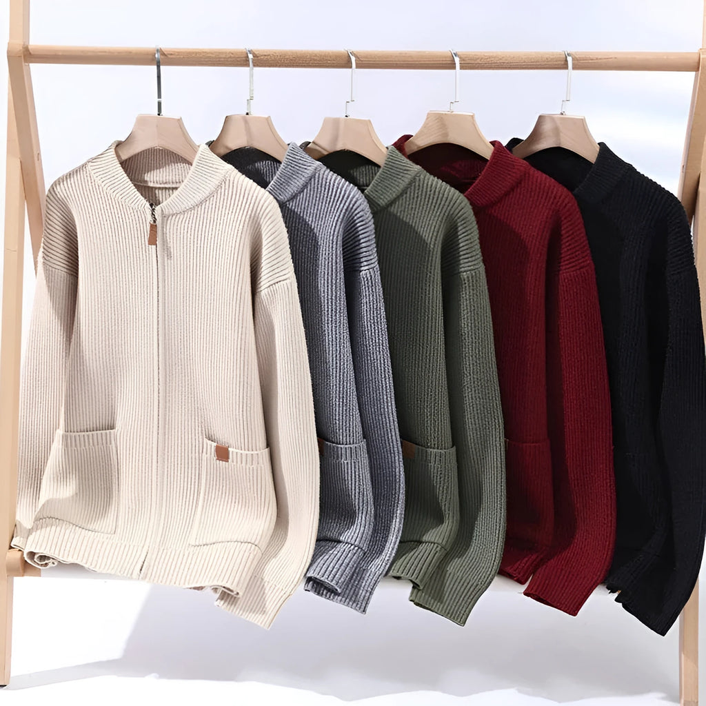 Men's striped cardigan jacket in polyvinyl alcohol fibre blend fabric available in multiple colours