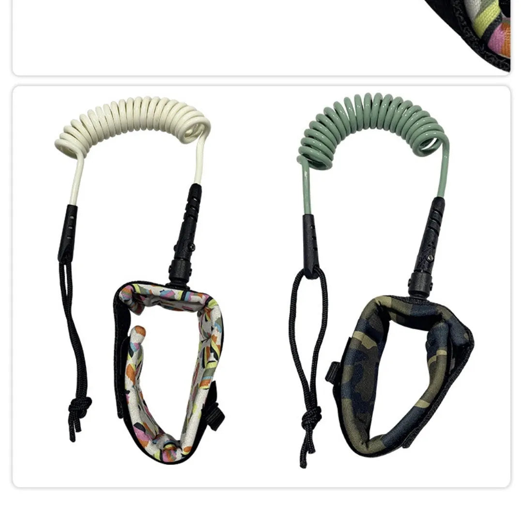 High elastic surfboard hand holding rope showing flexible construction for board transport