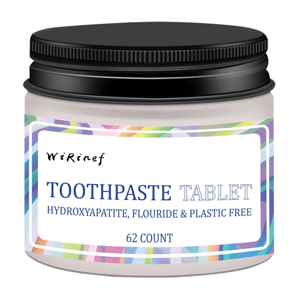 TP19 coloured solid toothpaste tablets in a pack of 62 pieces for portable oral cleaning.