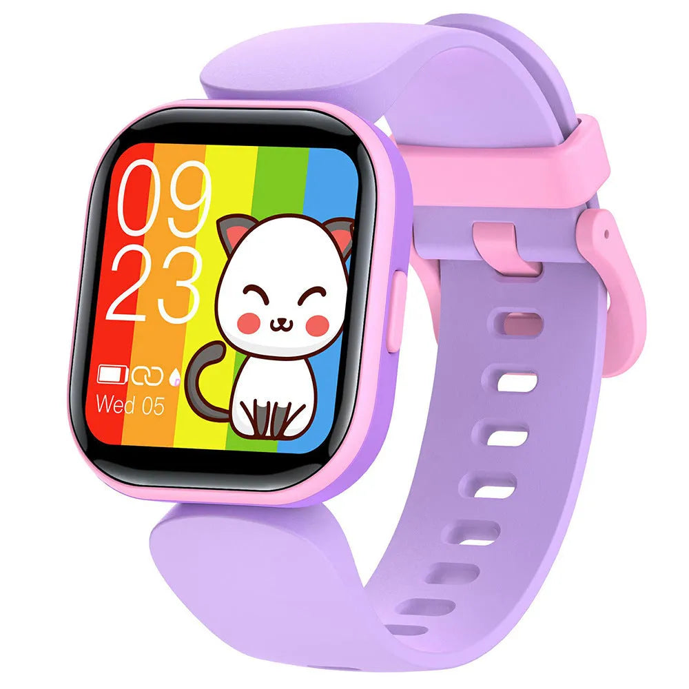 H99 children's smartwatch with heart rate and body temperature monitoring on 1.4-inch TFT colour screen black blue pink purple
