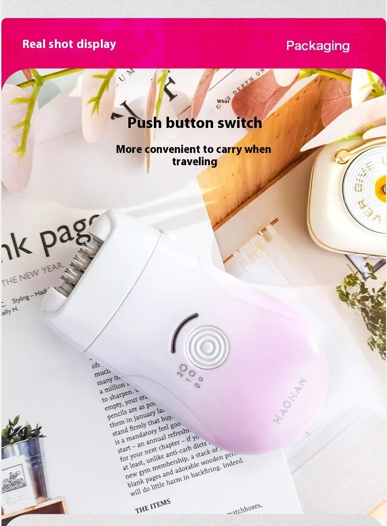 Pink USB three-in-one waterproof hair removal device for women with attachments and USB cable