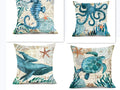 Linen cushion cover sea turtle printed pattern 45x45cm with invisible zipper