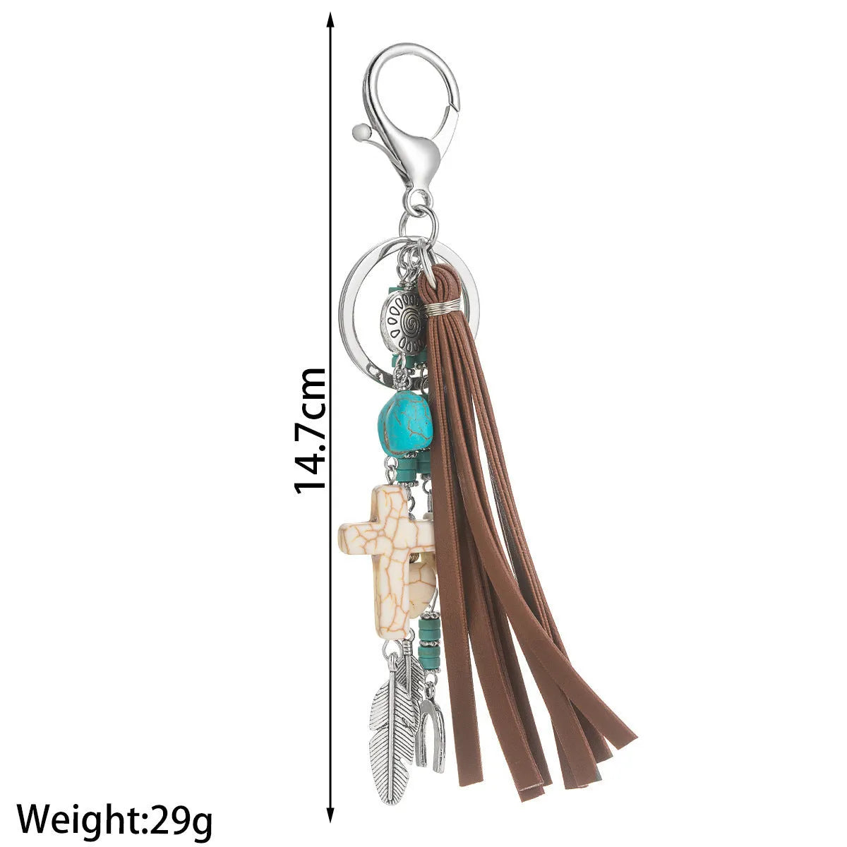 Cross leather rope tassel pendant keychain in retro alloy finish colour XY-3669