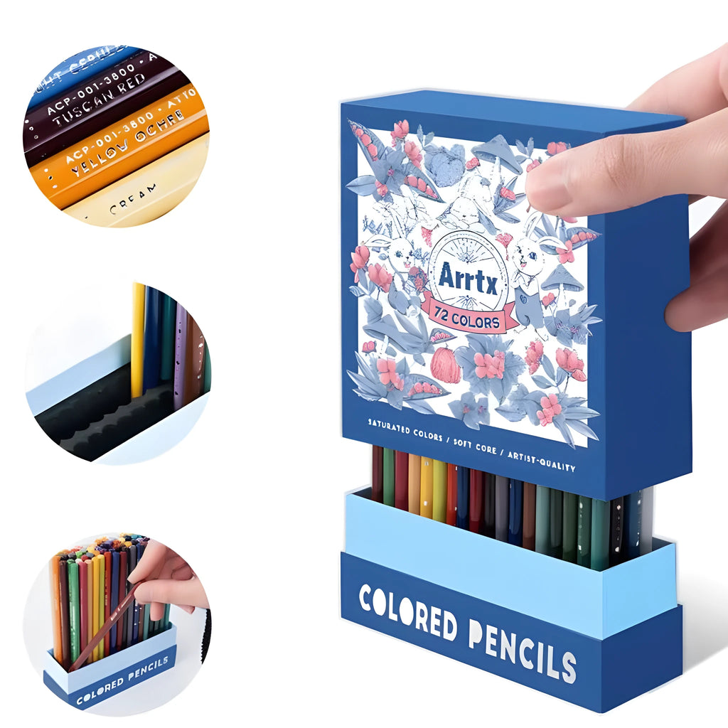 Boxed set of soft core colouring pencils in 72 or 126 colours with basswood casings for art students