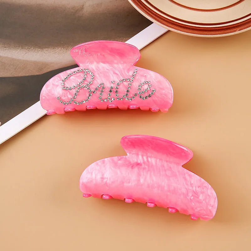 10cm pink and white acrylic shower clip barrettes with diamond spot drill pattern