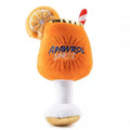 Yellow wine glass shaped plush dog toy with squeaker and teeth cleaning features