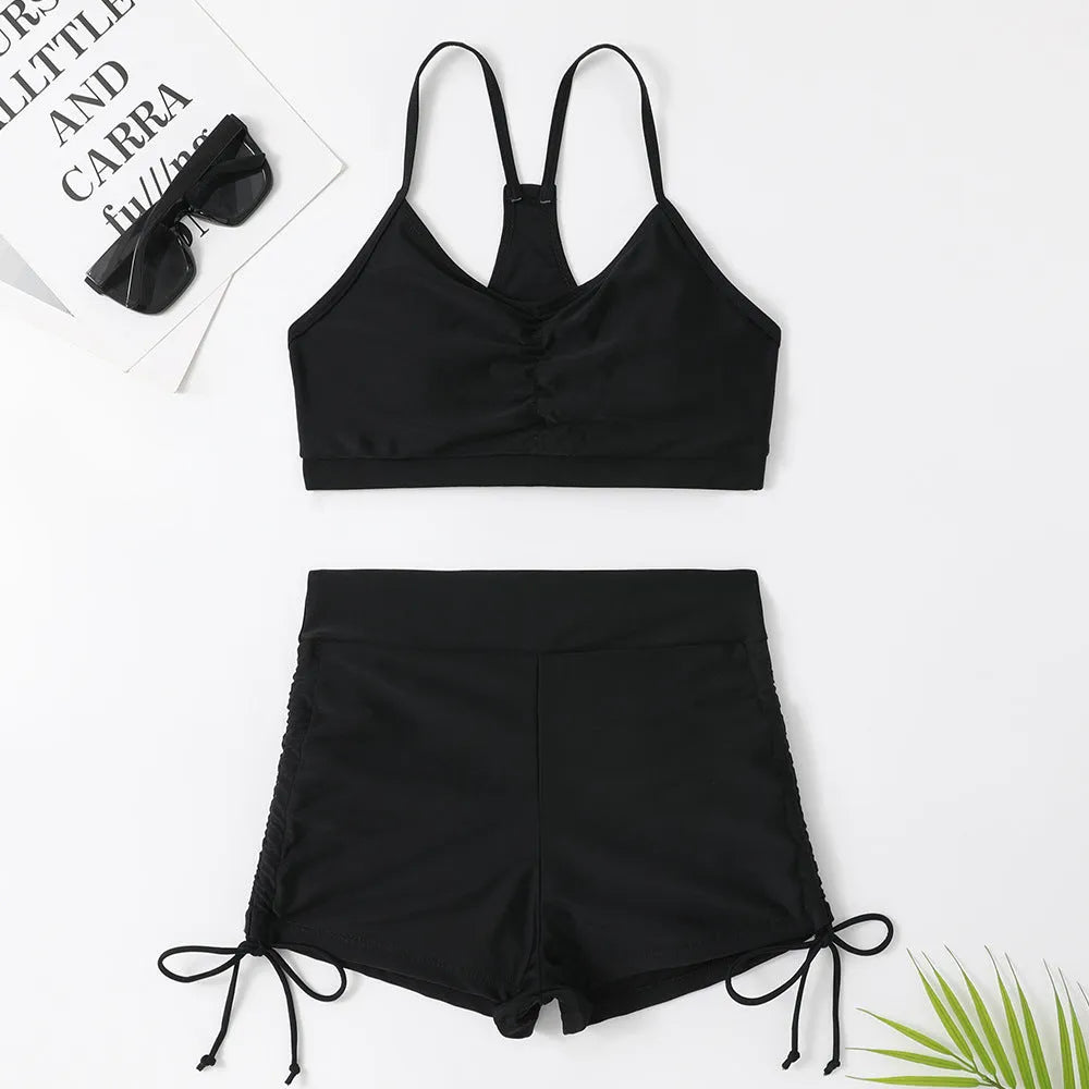 Women's high waist split bikini swimsuit in black or violet colour