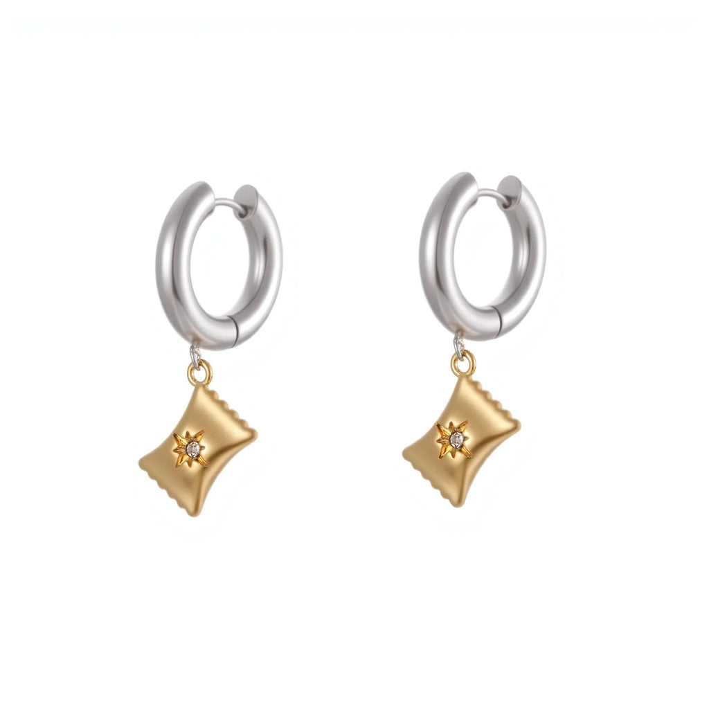 Stainless steel Christmas tree heart earrings with electroplated 18K gold finish and star geometric designs