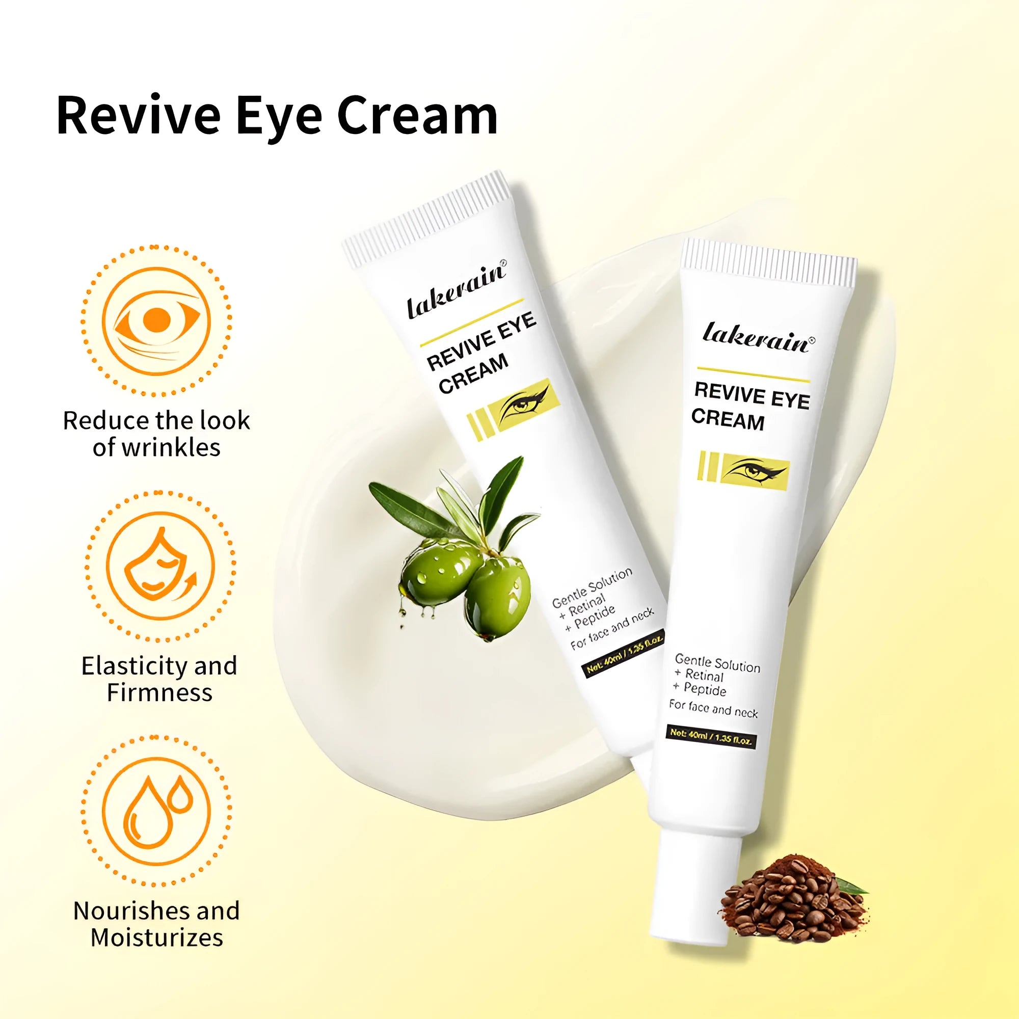 40ml bottle of retinol eye cream for dark circles and fine lines on universal skin types