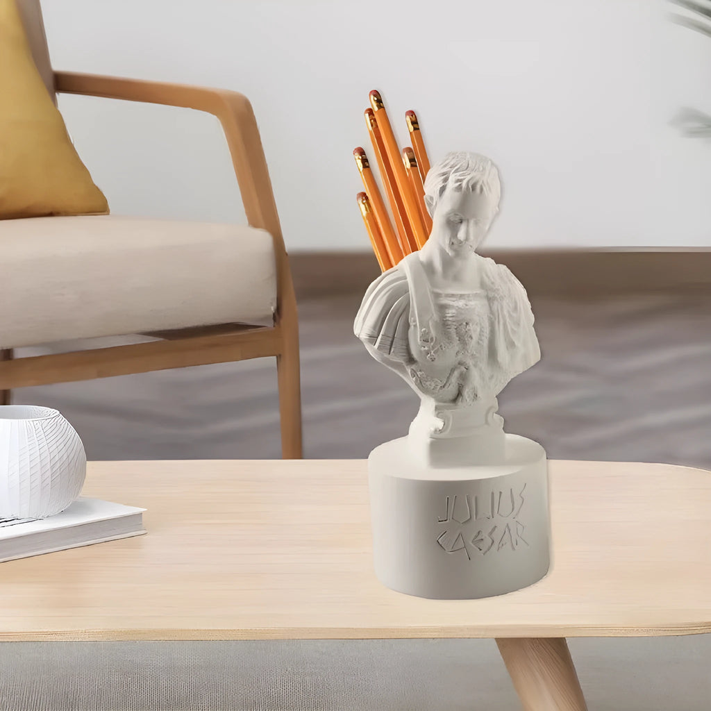 White synthetic resin pen holder with American creative character modelling design