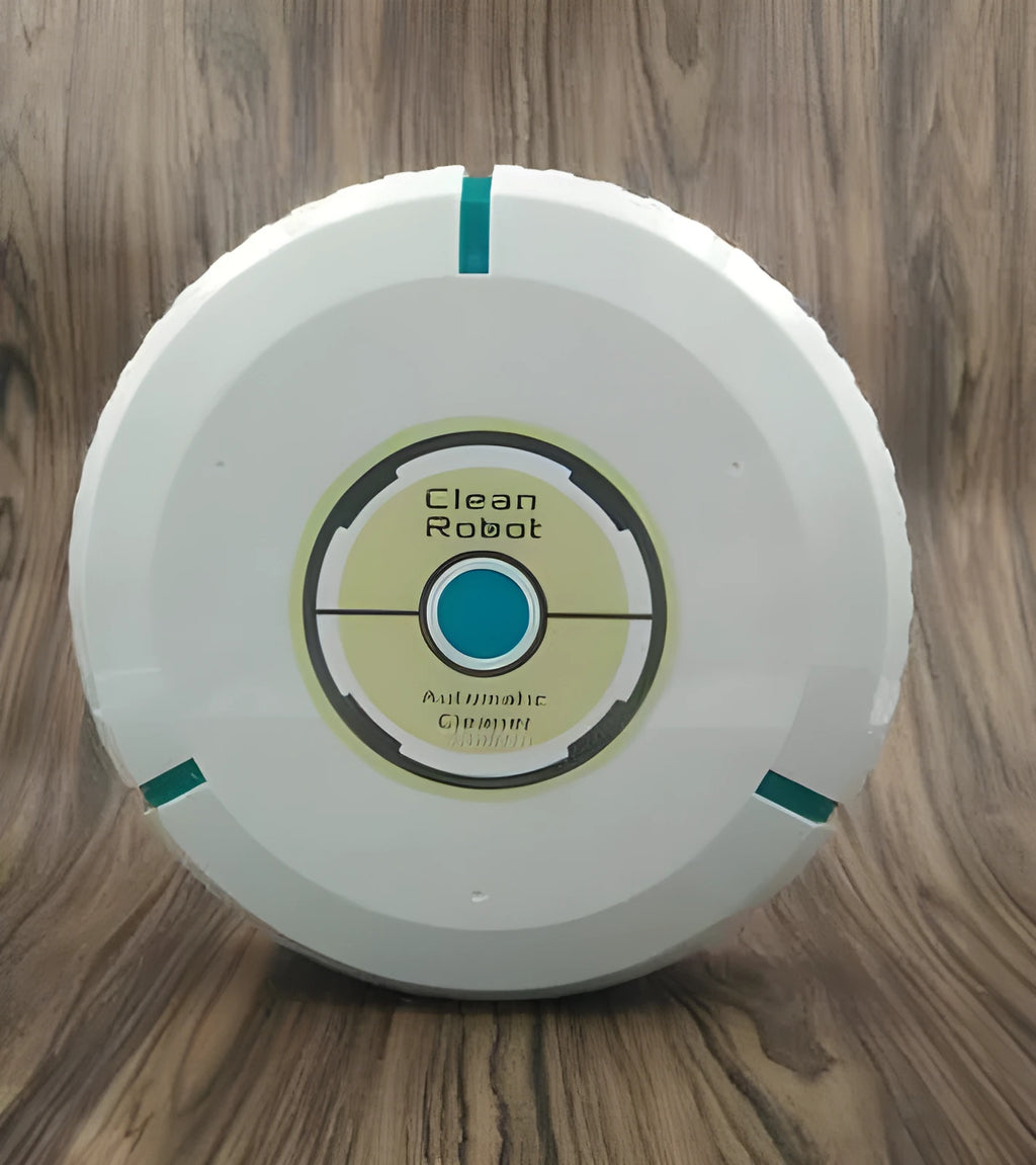 AC automatic robot vacuum cleaner in black or white on a hardwood floor