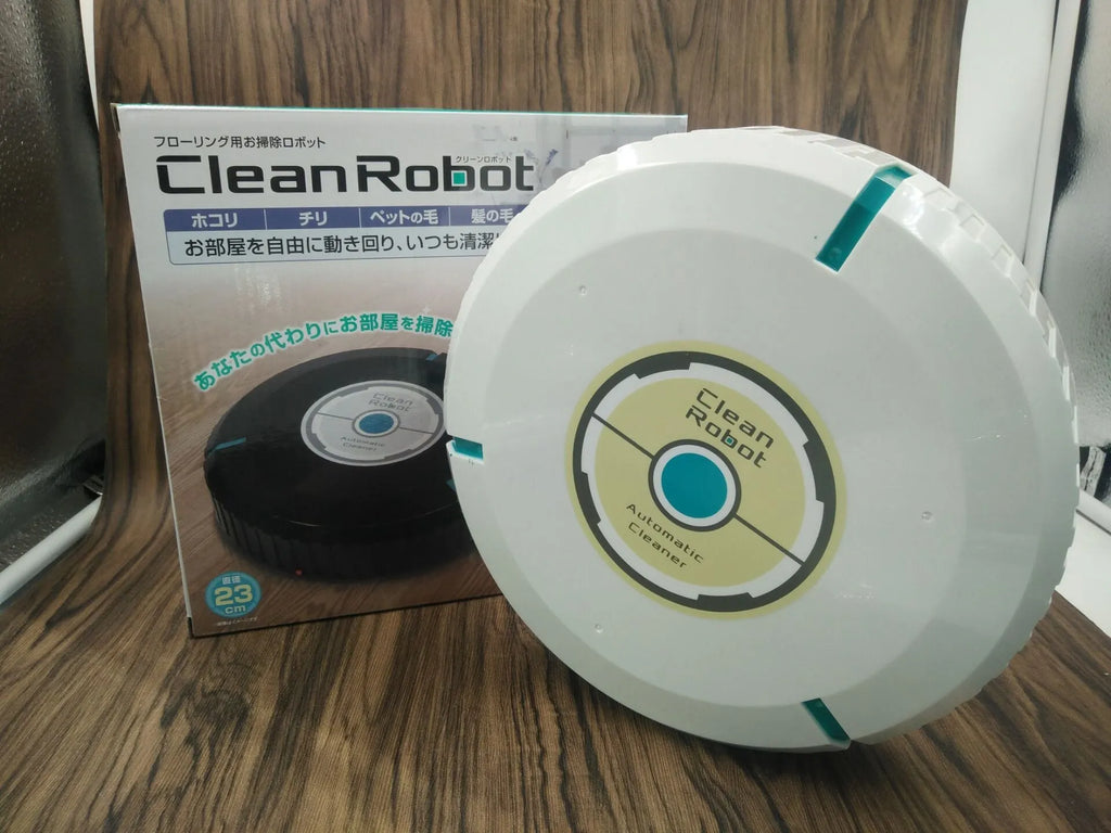 AC automatic robot vacuum cleaner in black or white on a hardwood floor