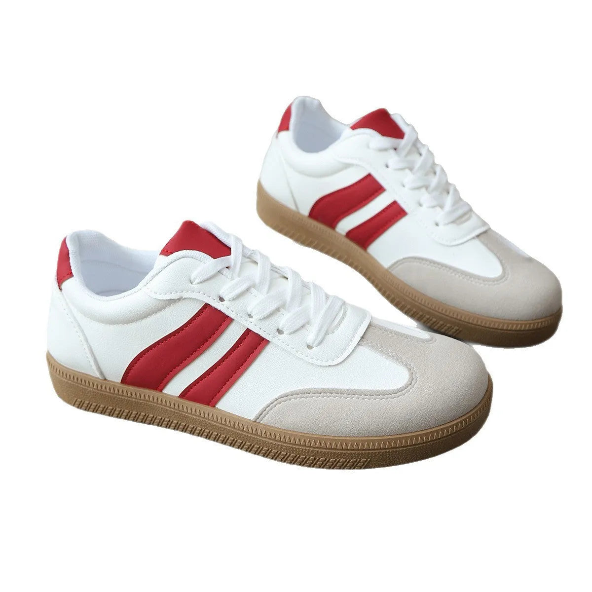 Women's casual all-matching sneakers in khaki with round head flat heel artificial PU upper