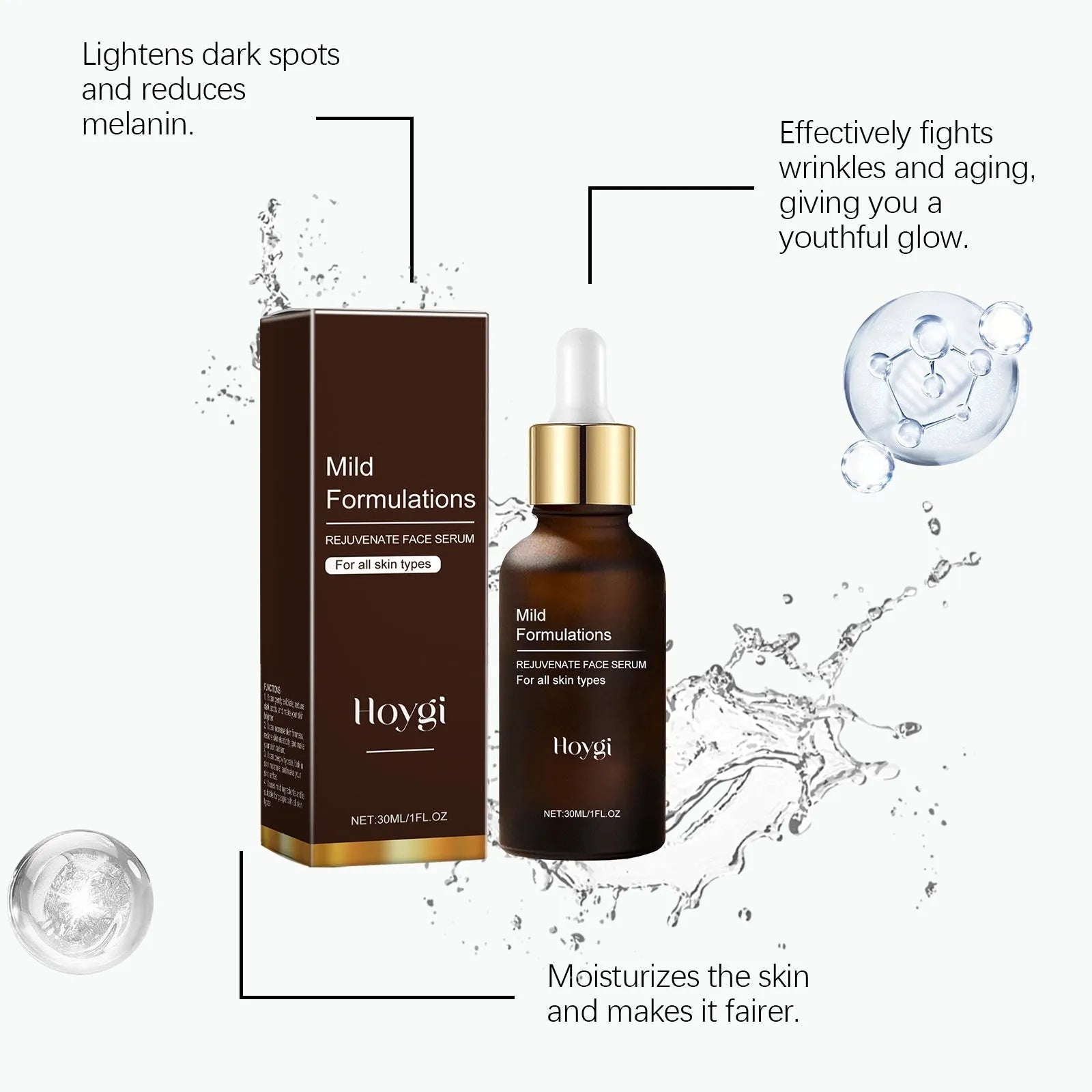 30ml facial skin care essence bottle with hydrating arbutin collagen hyaluronic acid formula