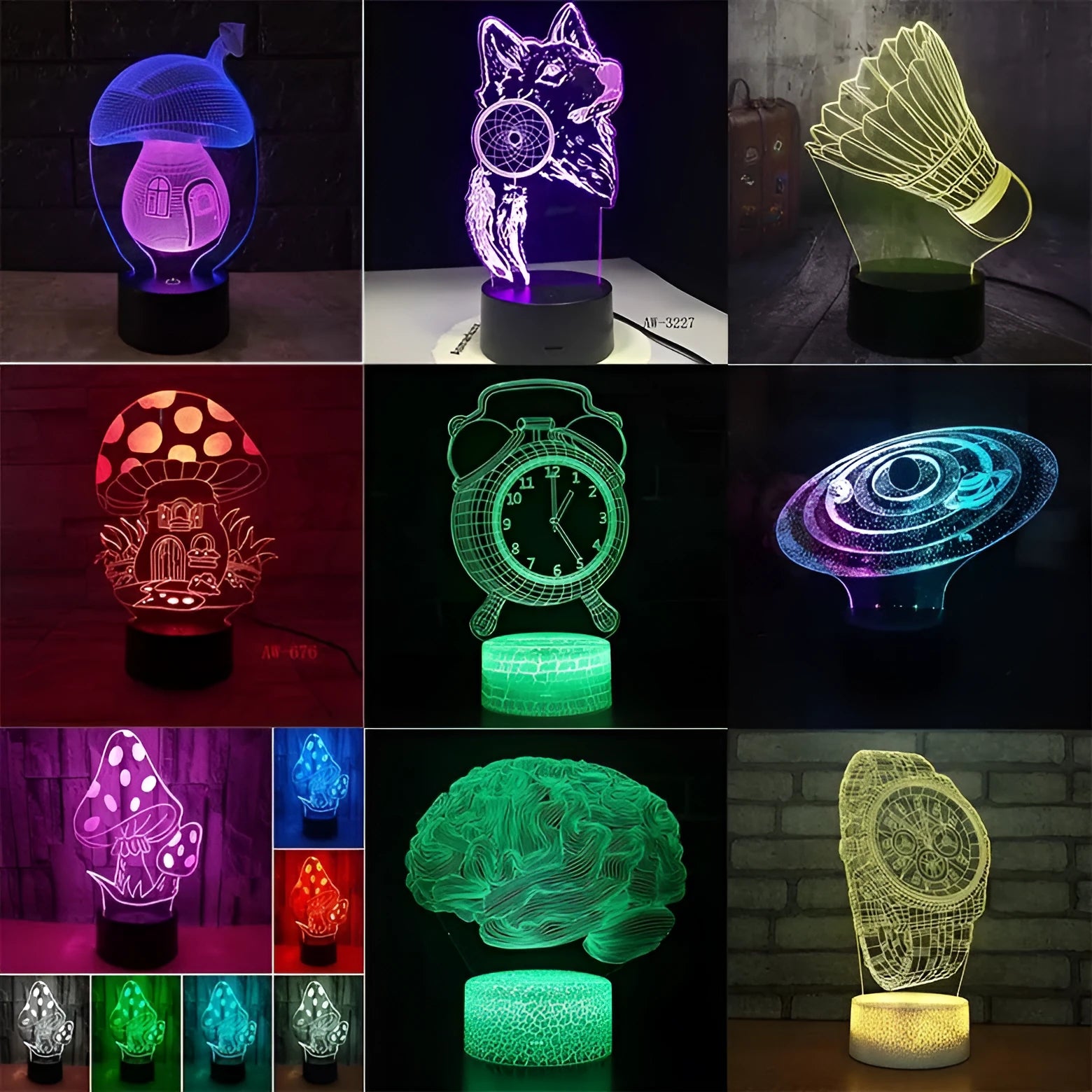 Remote control LED desk lamp with colourful 3D acrylic touch designs on black ABS base
