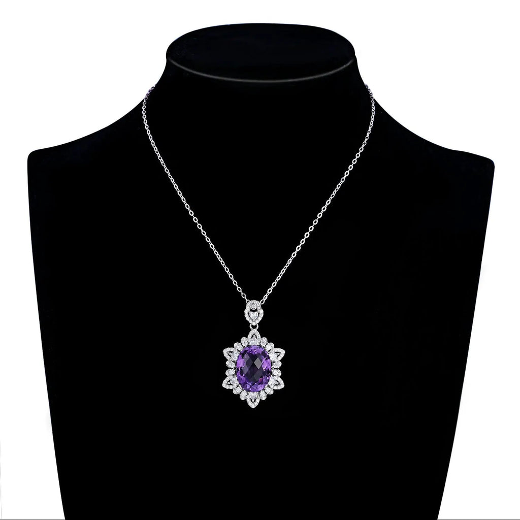 Natural amethyst necklace for women in 925 silver with geometric pendant