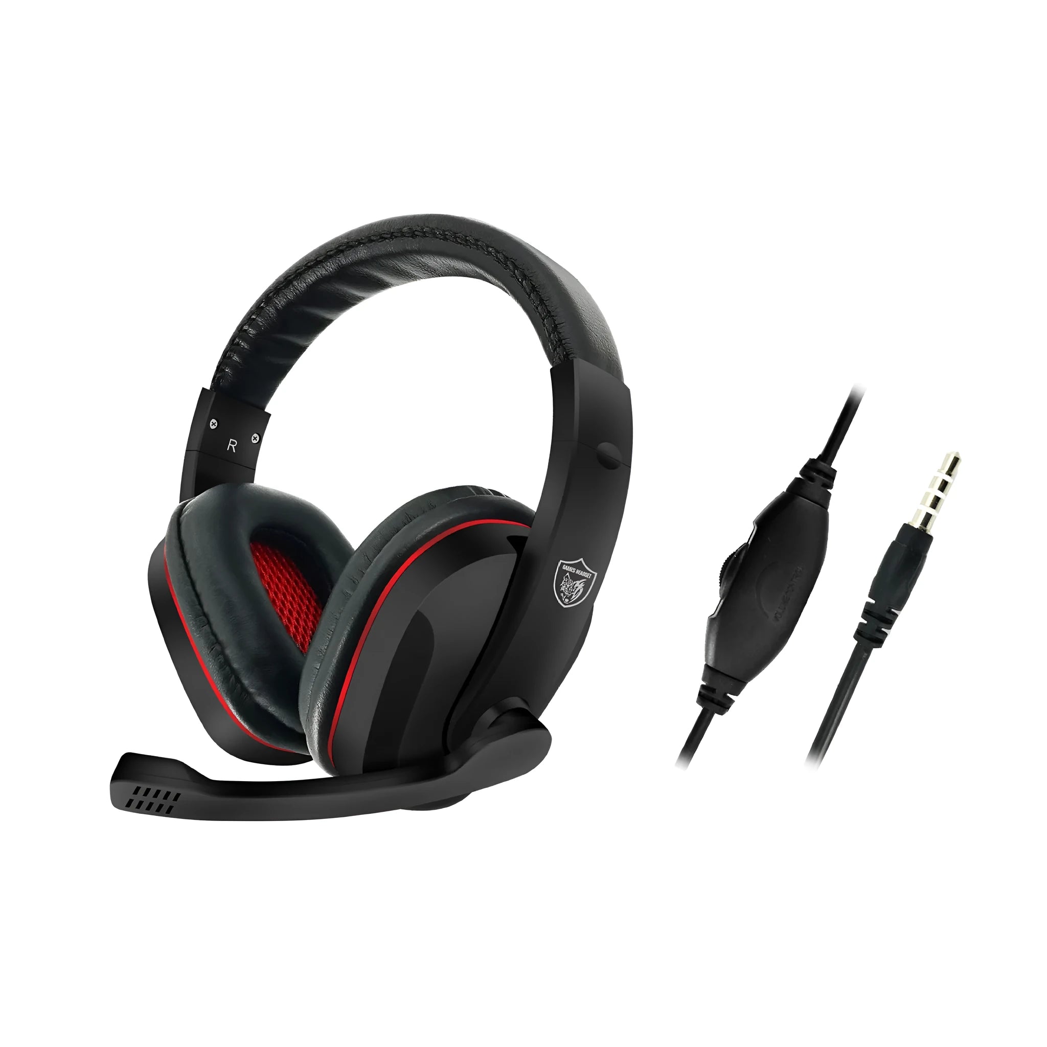 Black wired over-ear gaming headset with 40mm speakers and a 6.3mm straight plug on a 1.2m cable.