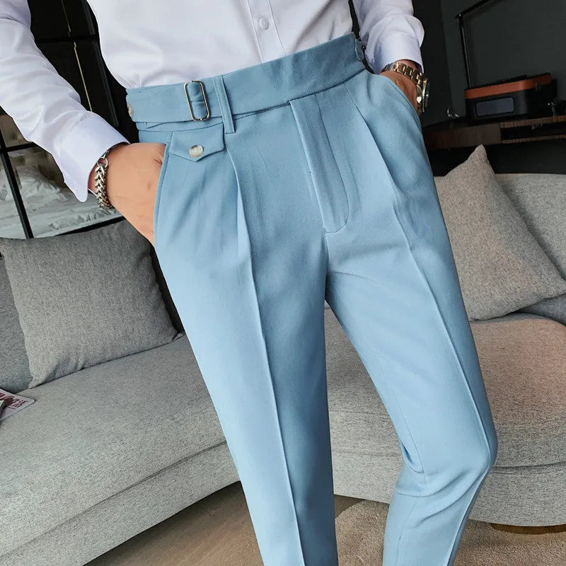 Straight-leg casual trousers in multiple solid colours with polyester construction