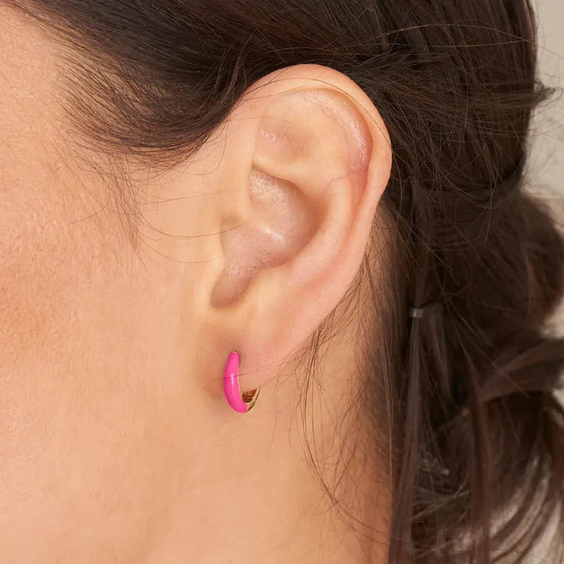 Geometric U-shaped oval curved earrings with colourful dripping oil epoxy resin finish on silver-plated copper.