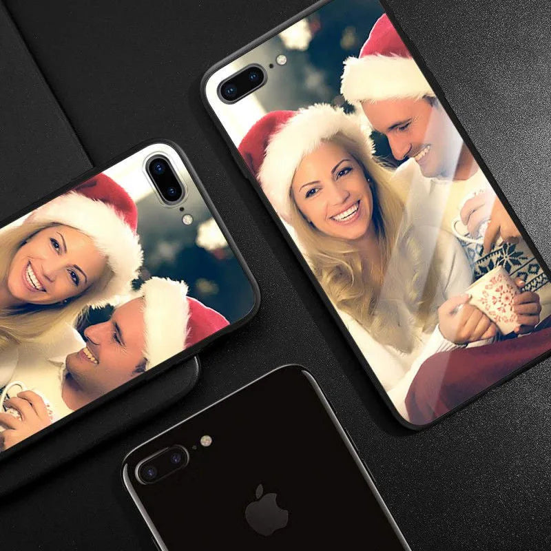 Slim hard back patterned case for iPhone with raised edge protecting camera and screen.