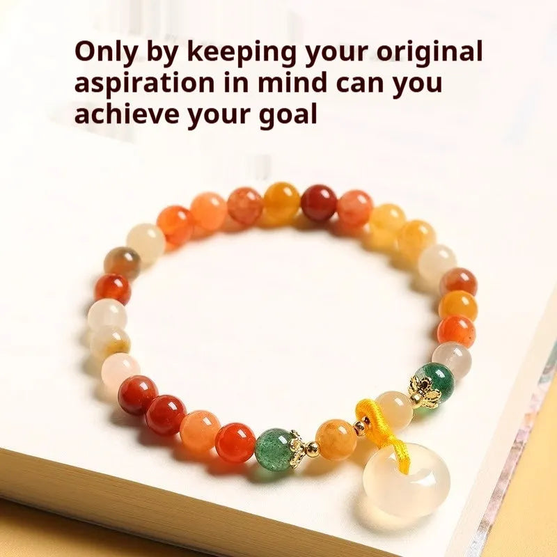 Handmade Chinese style natural jade and agate safety buckle bracelet with 6mm beads