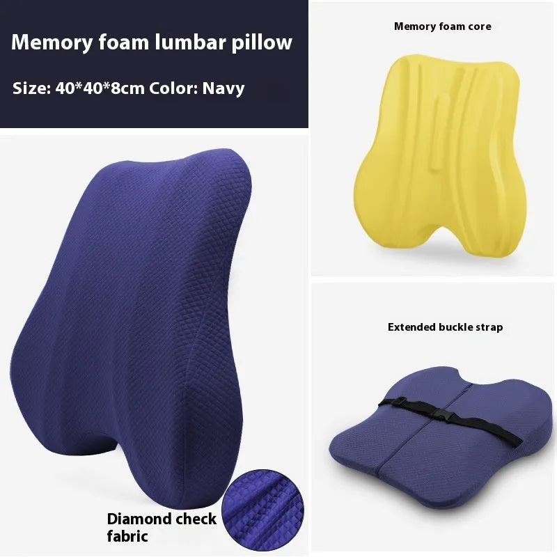 Grey lumbar support cushion measuring 40x40x8cm for office chairs
