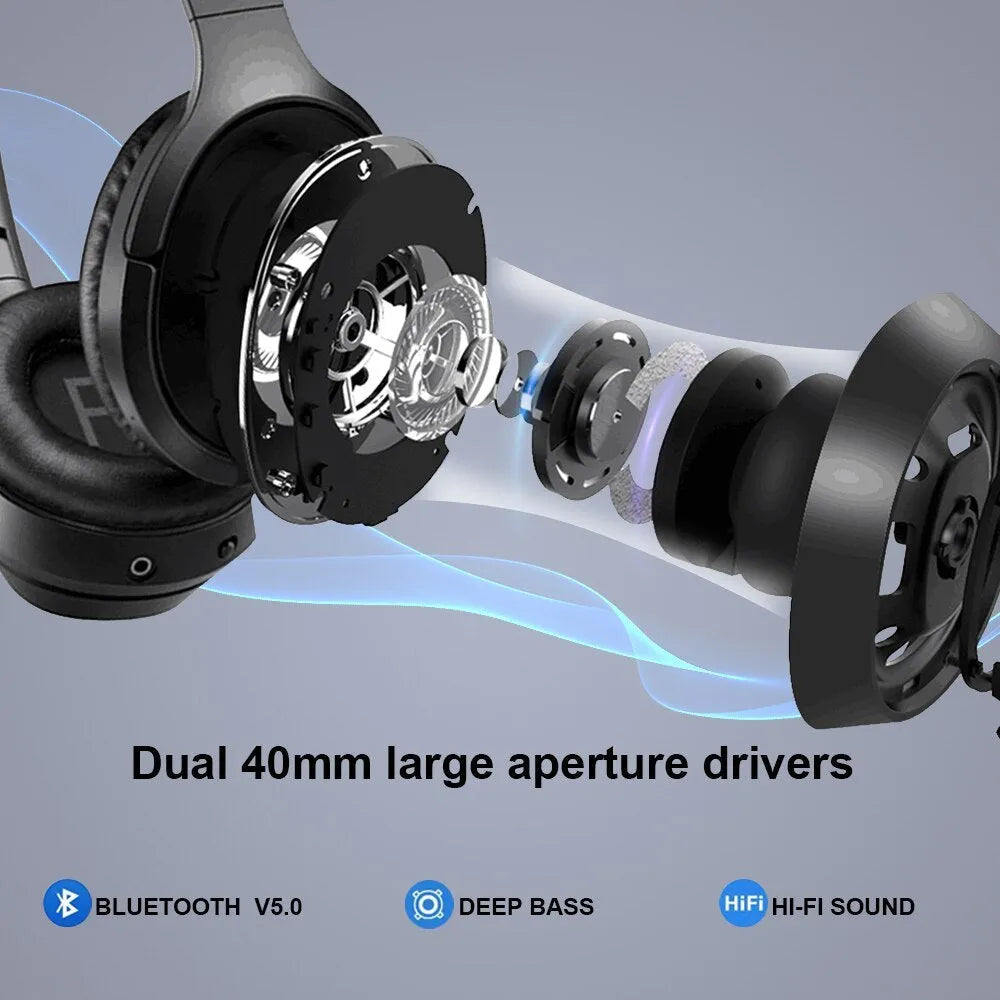 Black Gorsun E98 wireless over-ear Bluetooth headphones with adjustable headband and memory-protein ear cushions