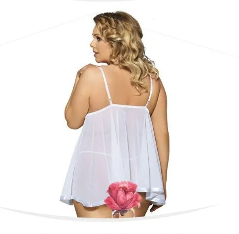 Women's purple polyester mesh sling dress lingerie with lace detailing in extended sizing