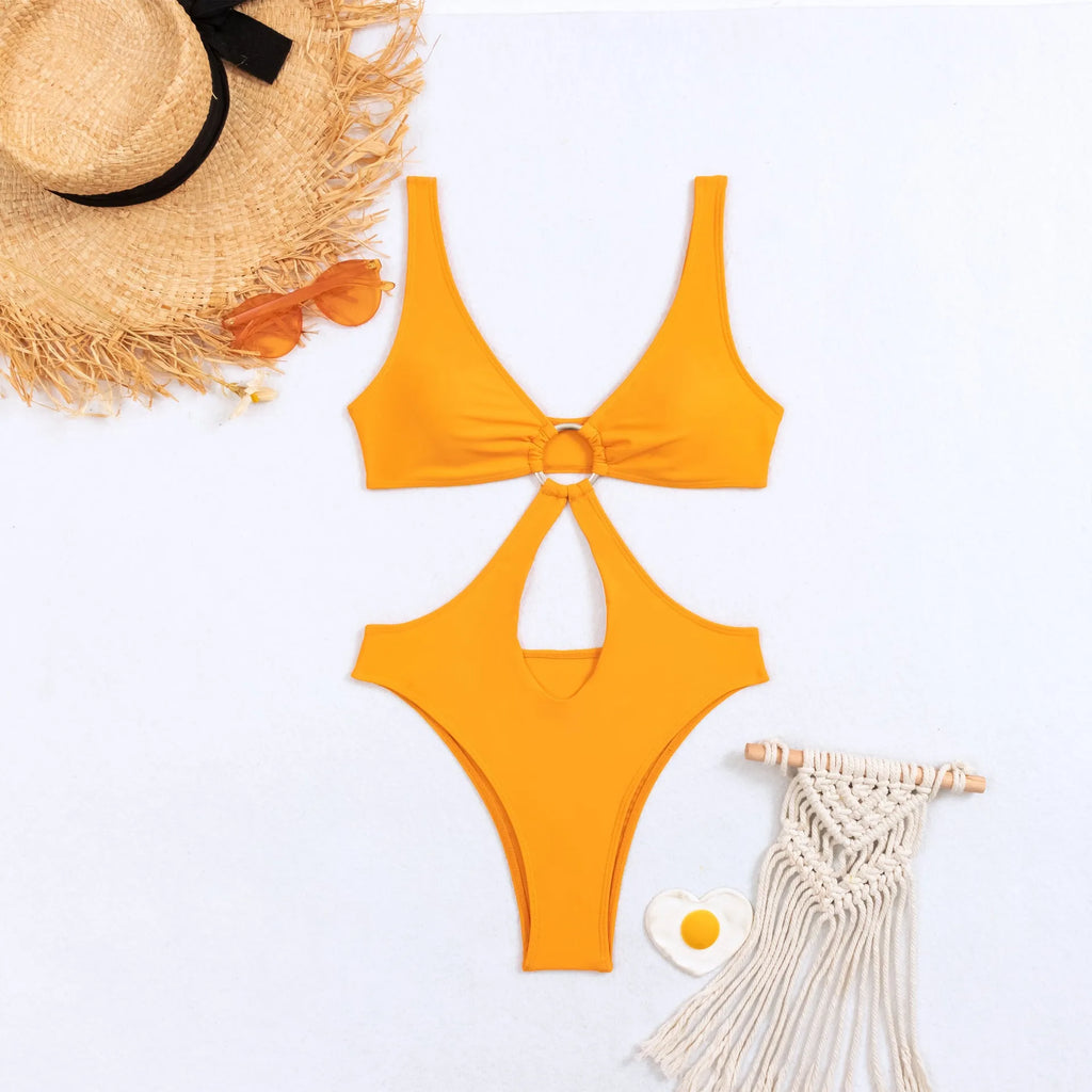 Women's triangle one piece swimsuit in nylon fabric, sleeveless design