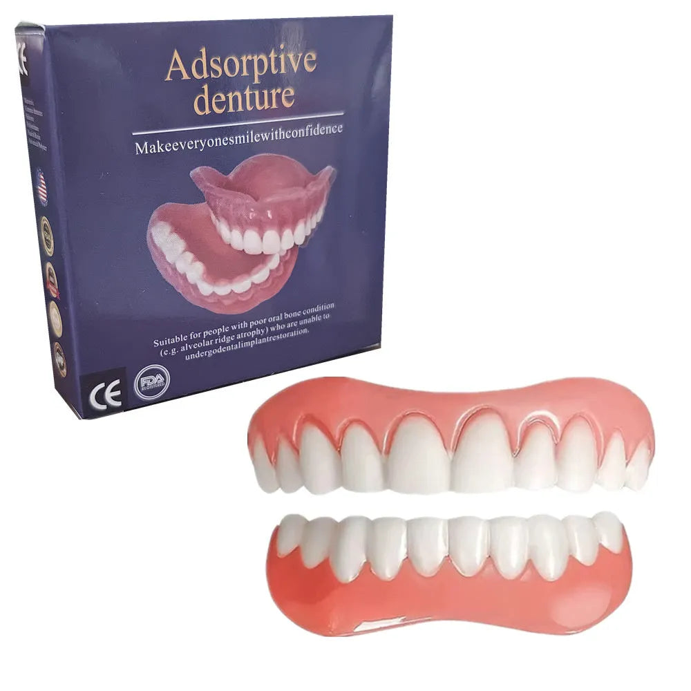 Silicone simulation smile dentures tooth socket set with upper and lower teeth in colour box