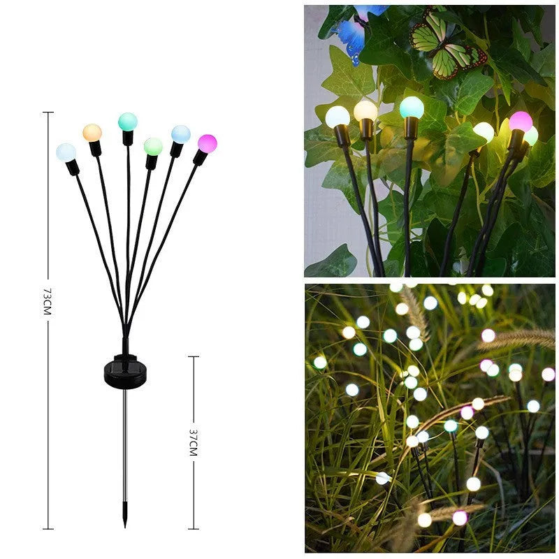 Solar-powered garden ground light with multiple LED heads and automatic dusk-to-dawn operation