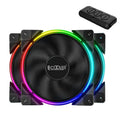 Three black 120mm RGB computer case fans with illuminated blades and hydraulic bearing design