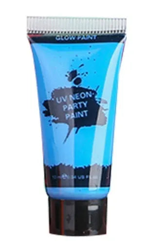 25ml squeeze tube of neon face paint in red, yellow, green, purple, orange, or pink for body art.