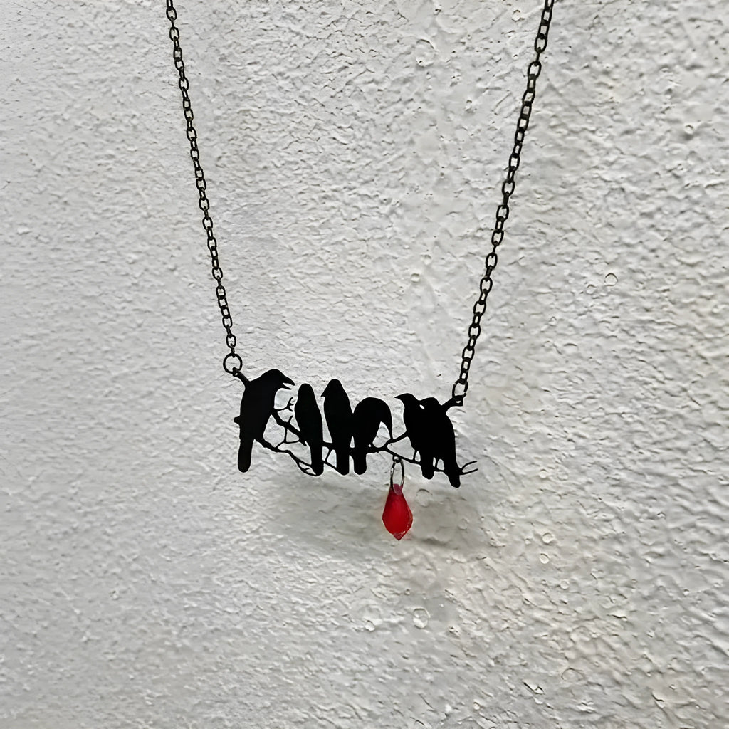 Black crow necklace with electroplated alloy chain and animal zodiac modelling for gothic fashion