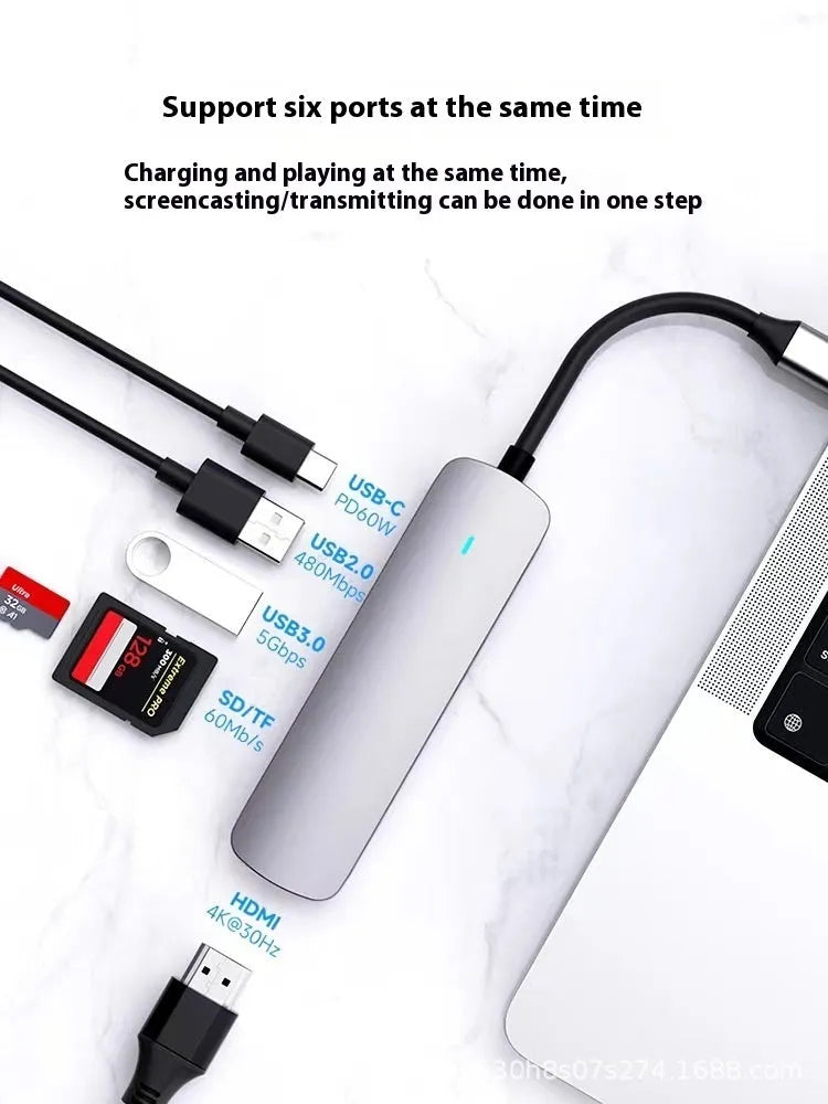 Type-C 7-in-1 expansion dock with HDMI port, USB 3.0 ports, card reader, and a 15 cm cable.