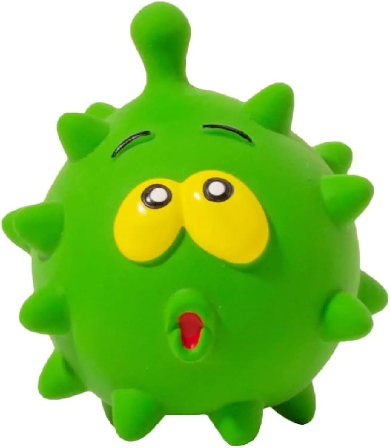 Four colourful natural latex dog balls with squeaky features and cute animal faces