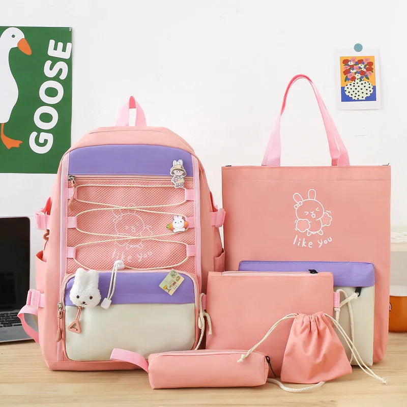 Lightweight large capacity nylon student backpack set junior high school breathable wear-resistant anti-seismic curved shoulder strap