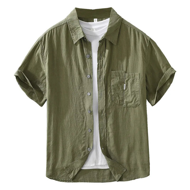 Loose casual lyocell top in cardigan style with short sleeves available in black green purple colours