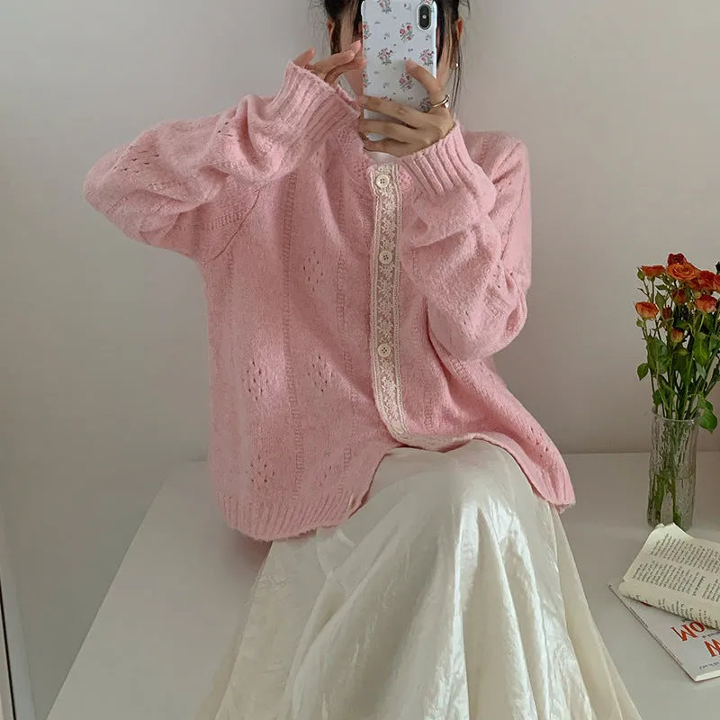 Korean artistic retro knitwear sweater coat in loose free size with viscose fabric