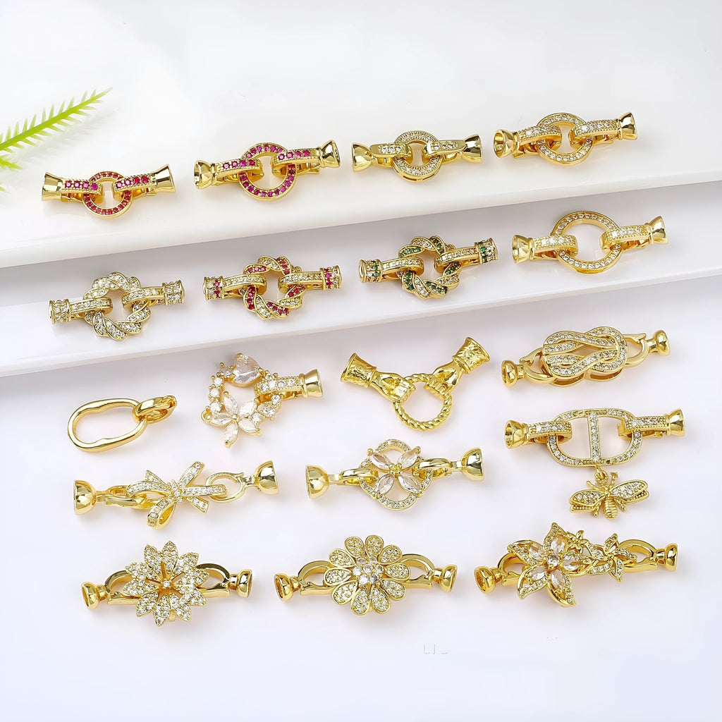 Small gold plated jewellery buckle clasp for pearl necklaces in gold, rose gold and silver colours