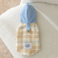 Blue chessboard grid corduroy hooded traction vest for small dogs with sizing guide