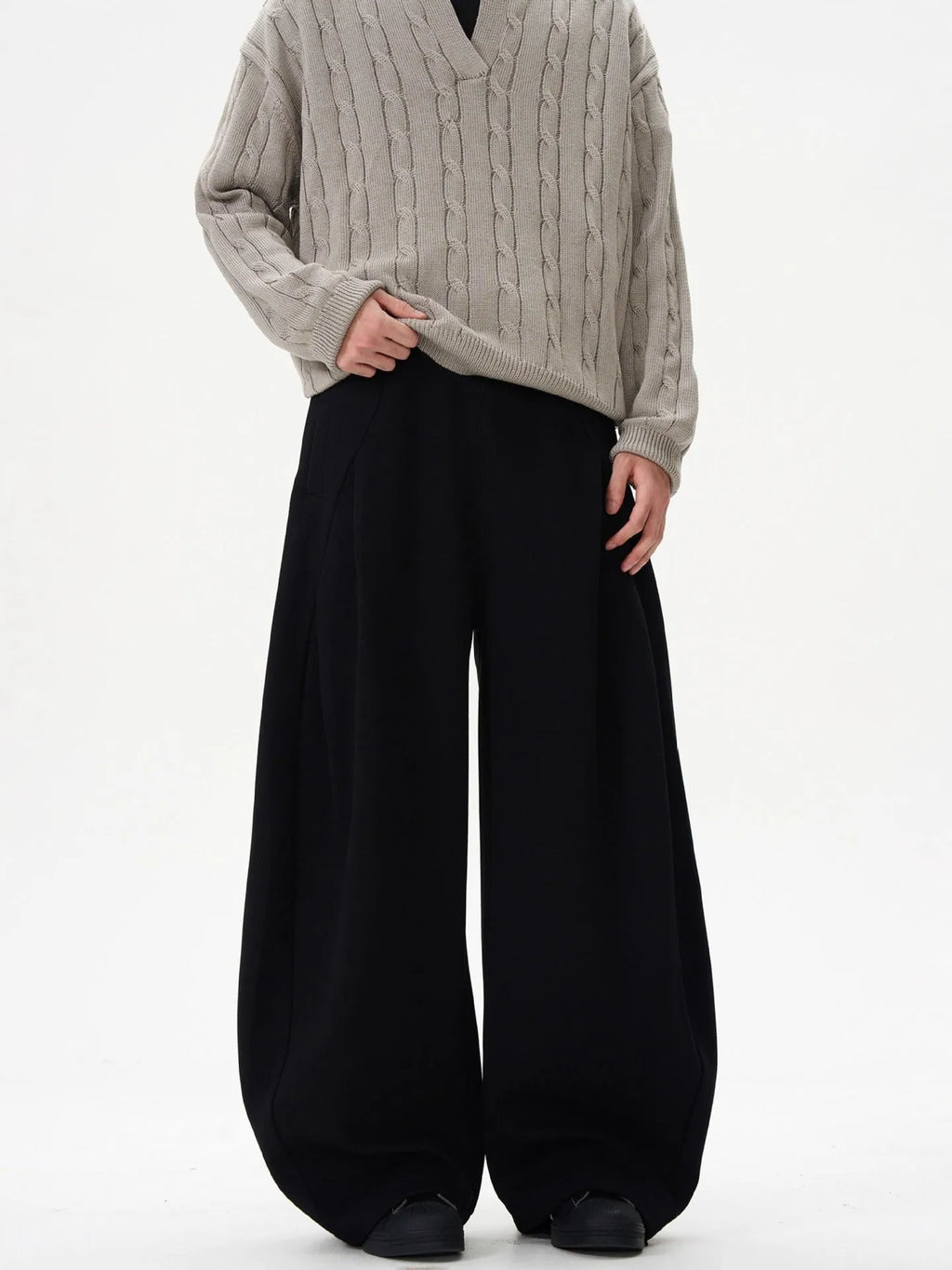 Women's wide-leg polyester trousers in black, mid-rise, American retro casual style, size M to 3XL