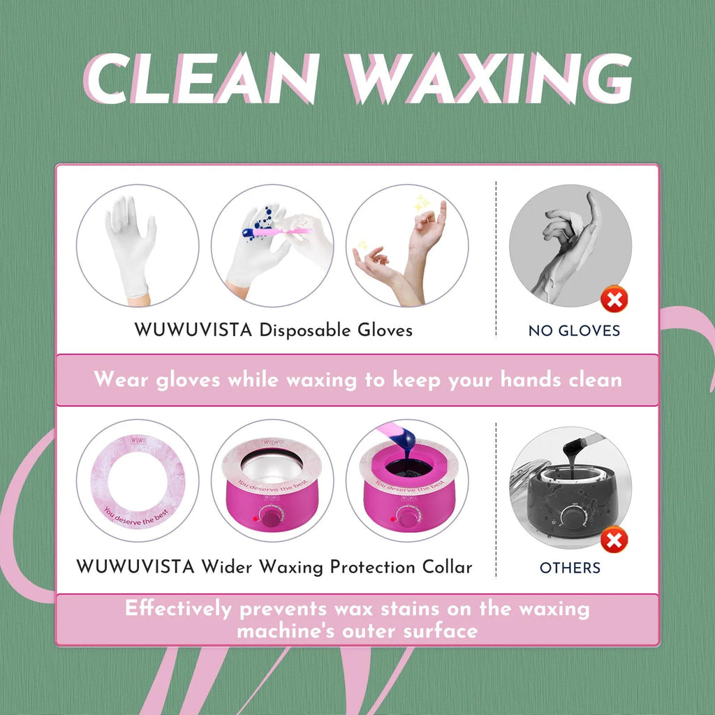 WUWUVISTA 56 piece professional waxing kit with black wax warmer, coloured wax beads, applicators, and aftercare products